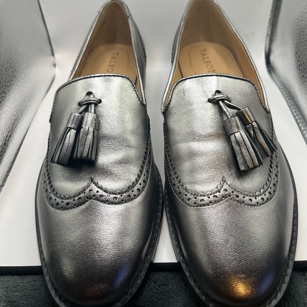 Talbots Metallic Silver Tassel Loafers